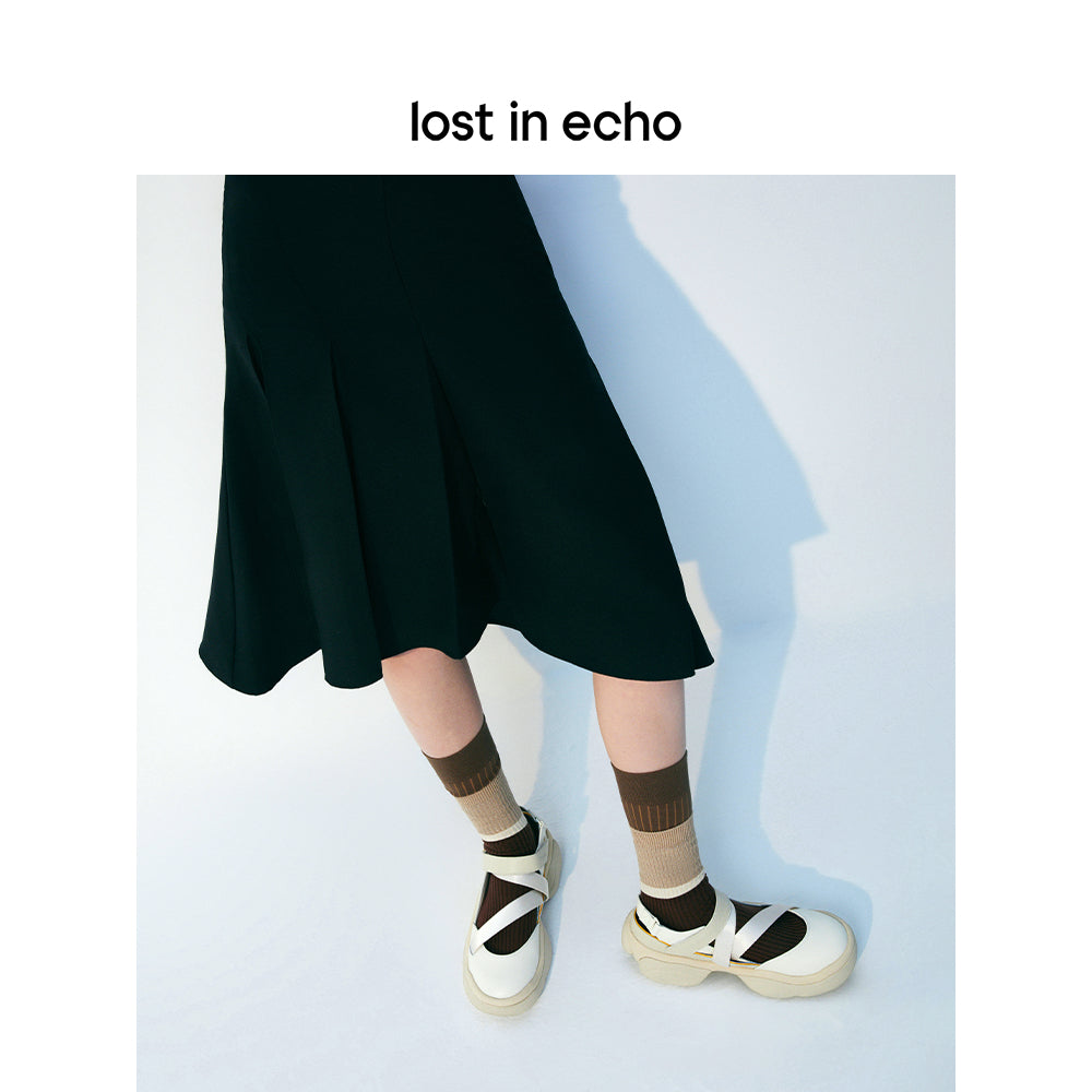 Lost In Echo Asymmetric Thick Sole Casual Sandal Cream - Mores Studio