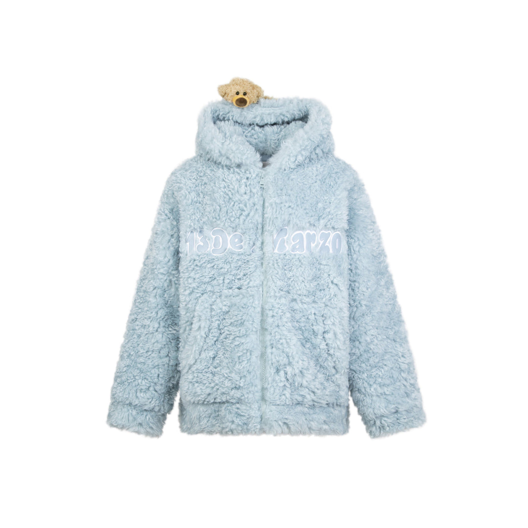 13De Marzo Plush Bear Fuzzy Hooded Coat Blue - Mores Studio