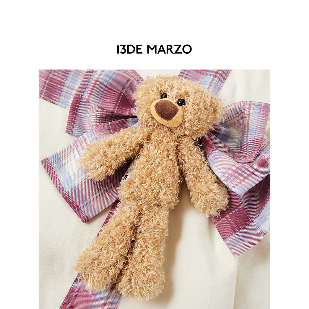 13De Marzo Plush Bear Bow Tie T-Shirt Beige