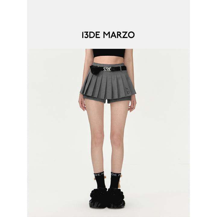 13De Marzo High Waist Belt Pleated Skirt Shorts Grey