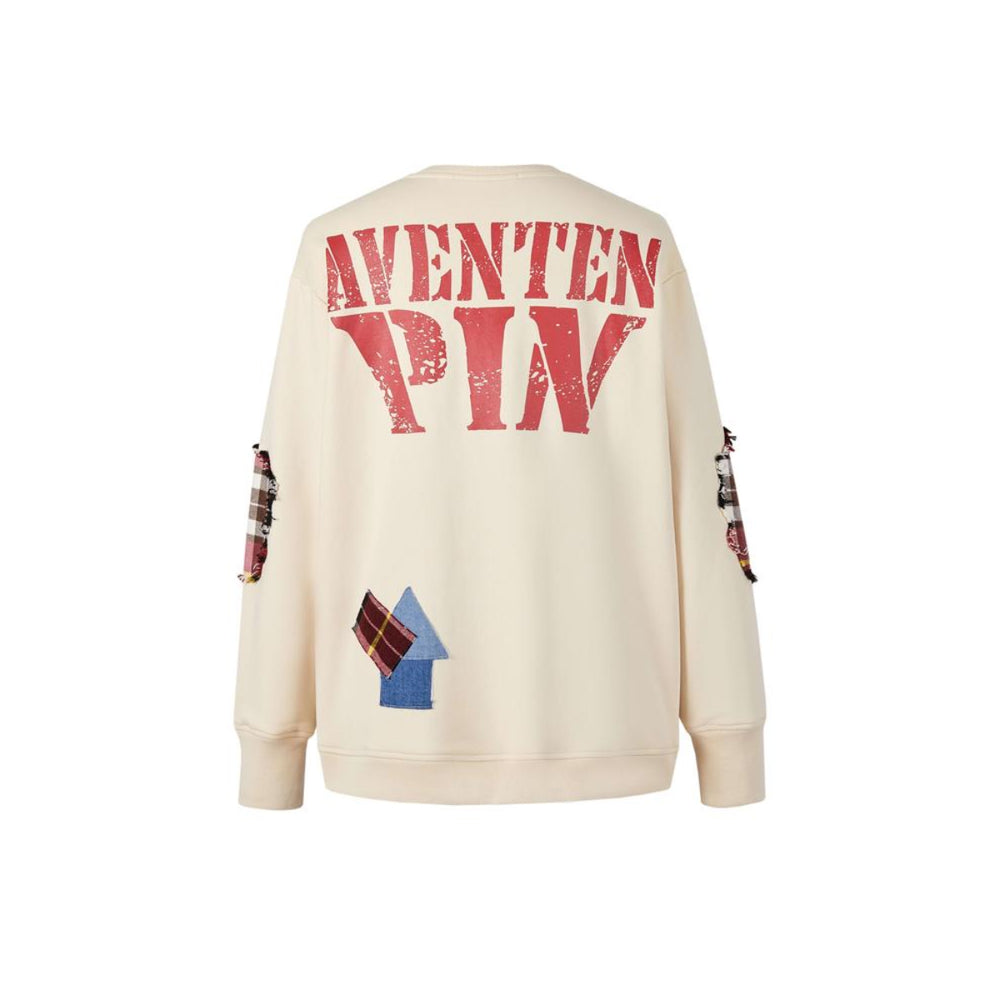 Aventen Pin Patchwork Plaid Broken Sweater White - Mores Studio
