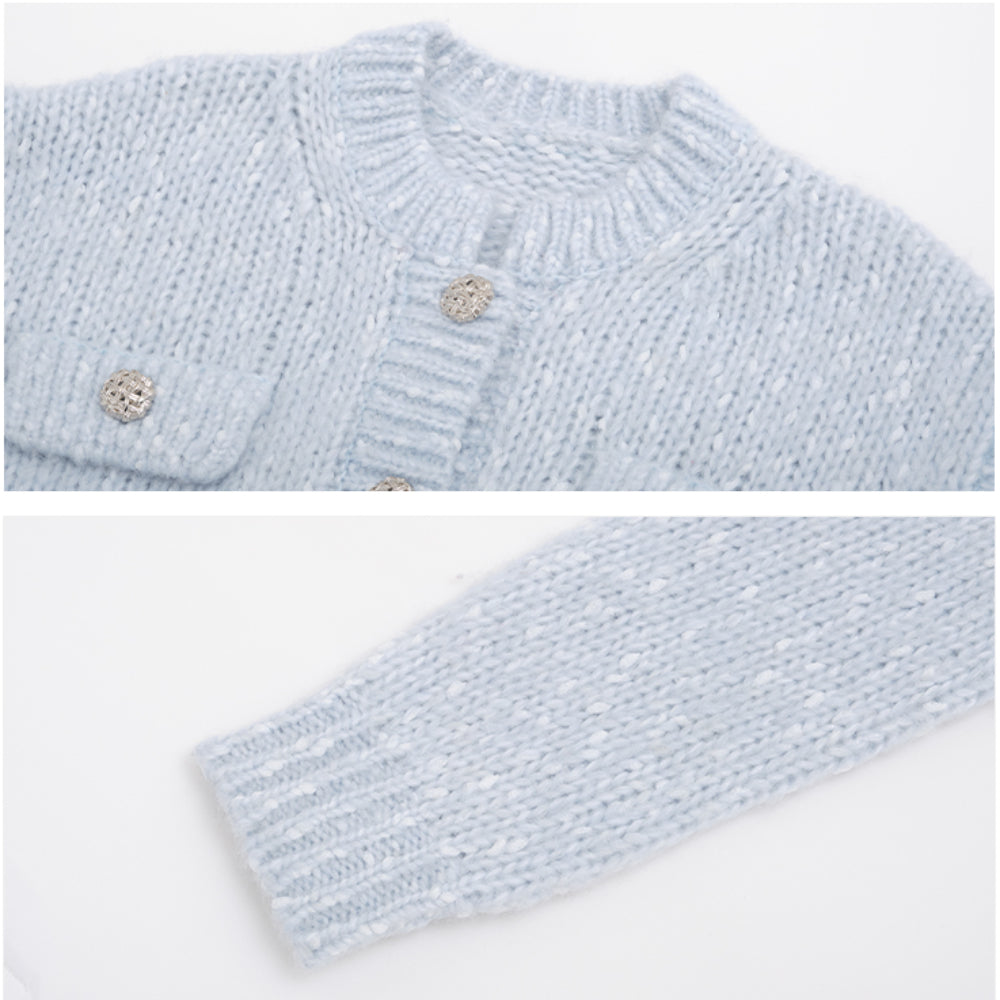 Concise-White Sliver Button Knitted Cardigan Baby Blue - Mores Studio