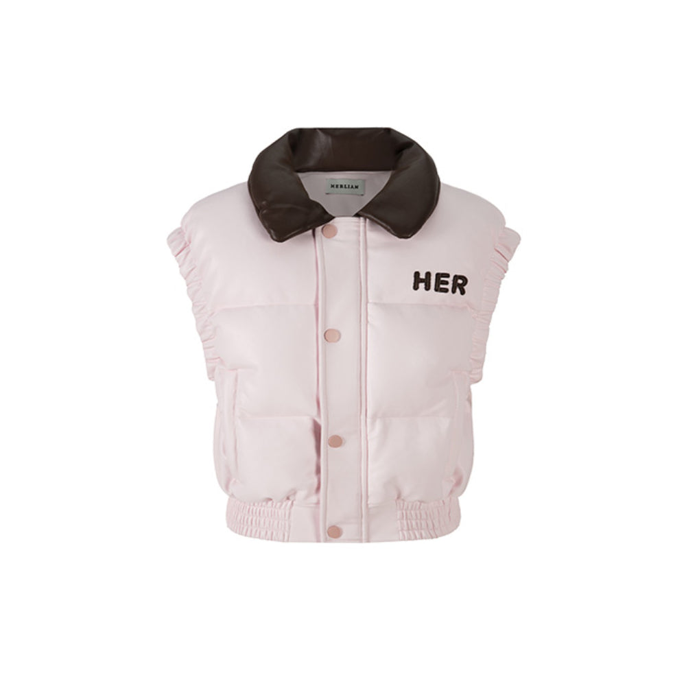 Herlian Embroidery Logo Down Vest Coat Pink - Mores Studio