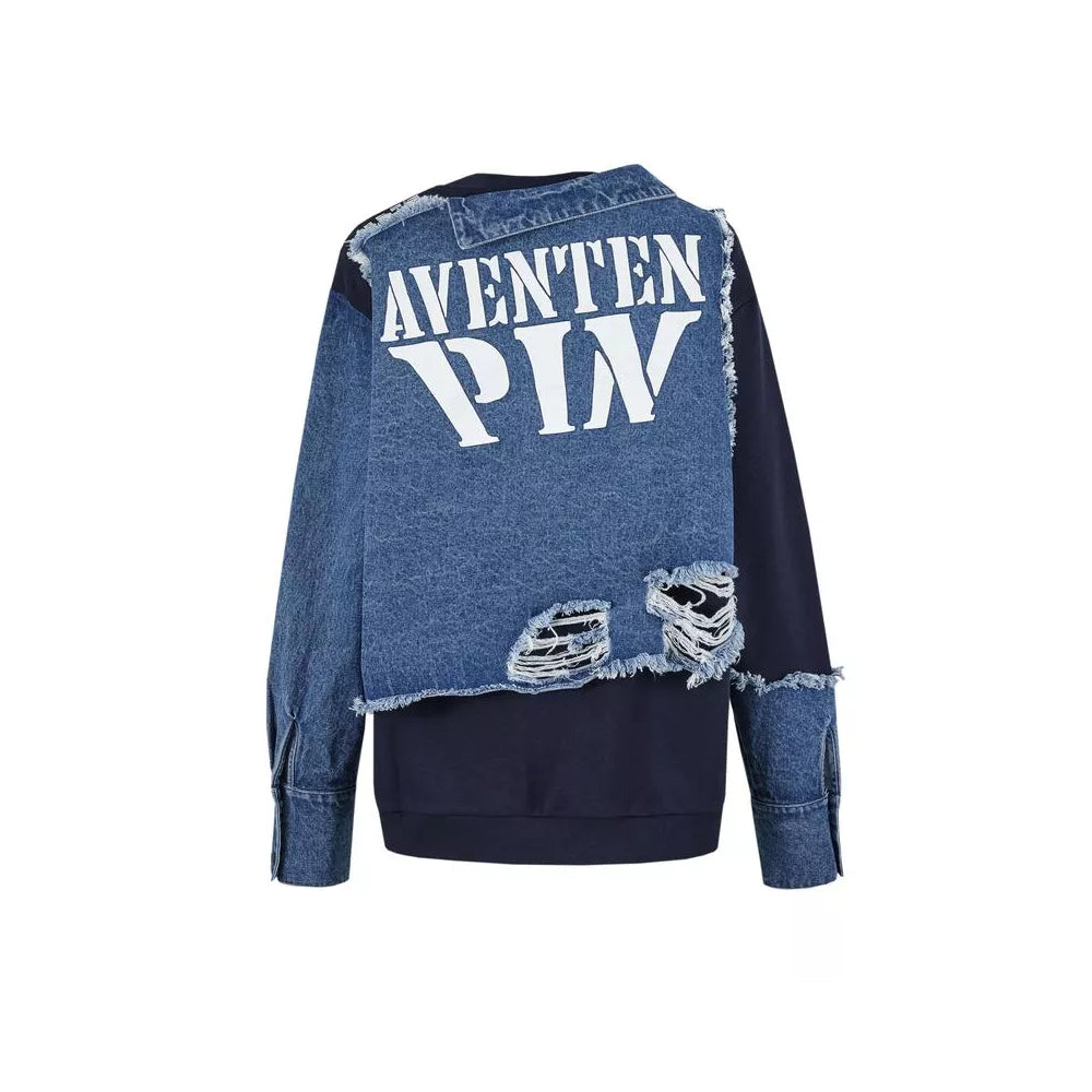 Aventen Pin Denim Deconstruction Shirt Sweater Navy - Mores Studio