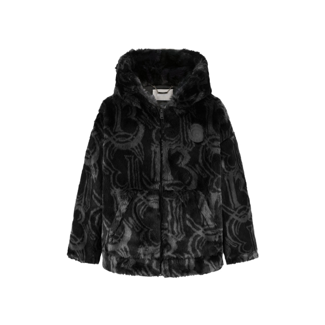 13De Marzo Artificial Fur Logo Hooded Coat Black - Mores Studio