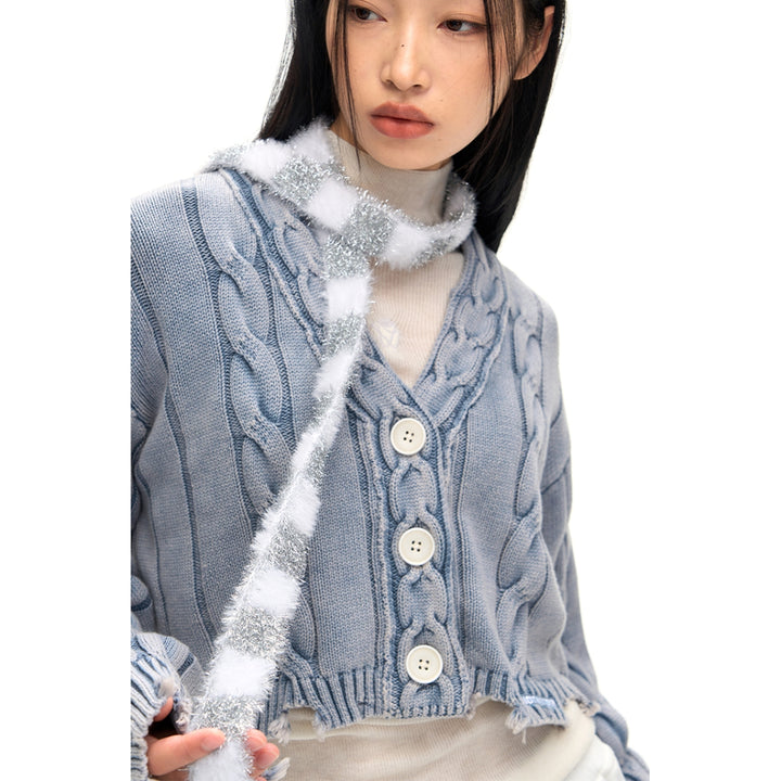 NotAwear Distressed Knitted Cardigan Wash Blue