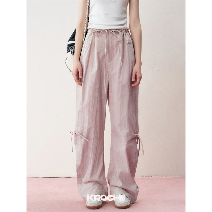 Kroche Bow Ties Thin Cargo Pants Pink