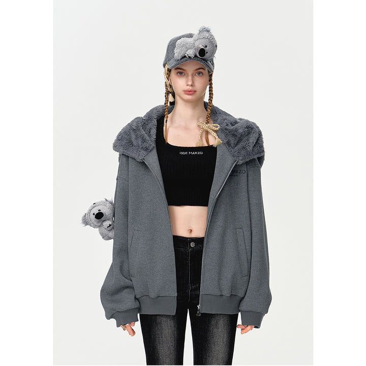 13De Marzo Plush Koala Zip Up Hoodie Gray