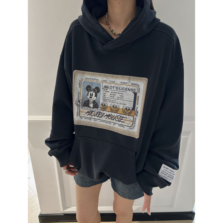 Purey Micky Mouse Licence Printed Hoodie Washed Black