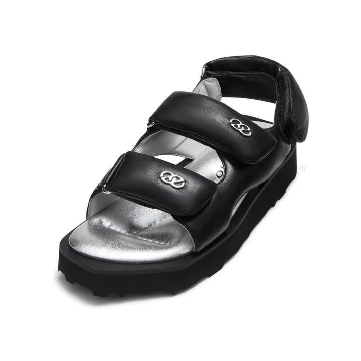 Lost In Echo Faceted Padded Double-Strap Sandal Black