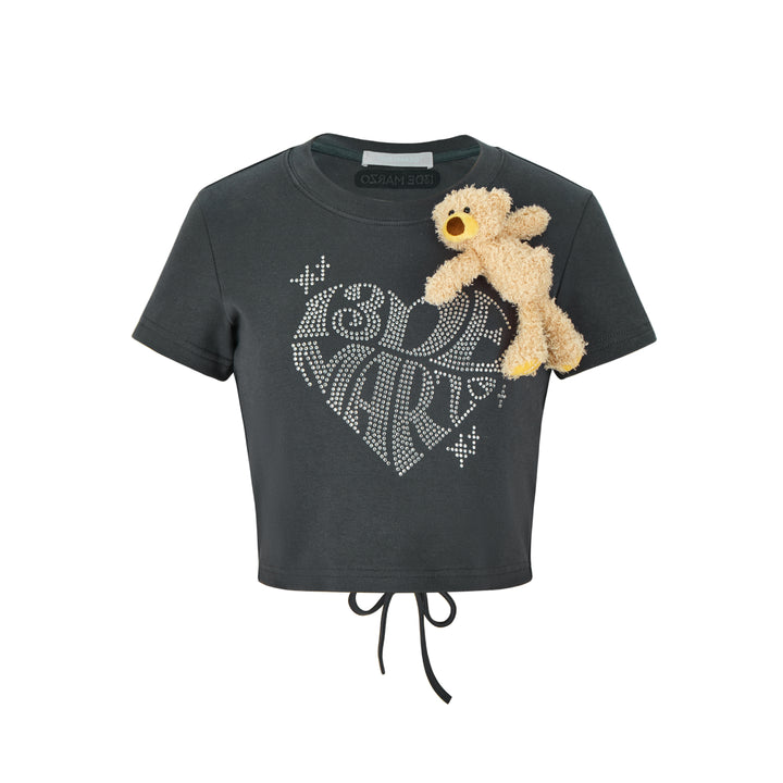 13De Marzo Rhinestone Heart Logo Tee Dark Grey