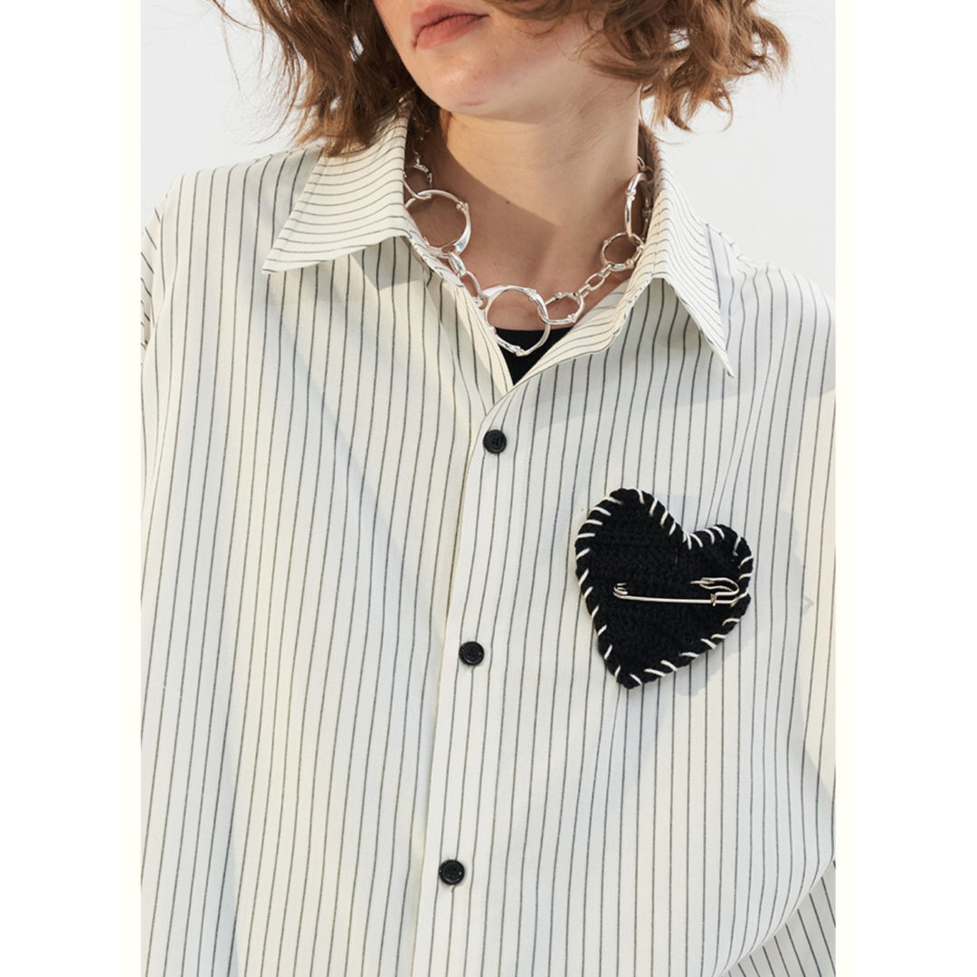 Moditec Heart Patch Striped Oversize Shirt - Mores Studio