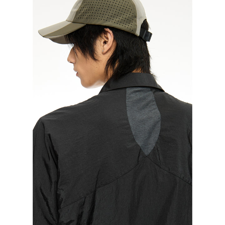Roaringwild Metallic Zip Up Nylon Shirt Jacket Black