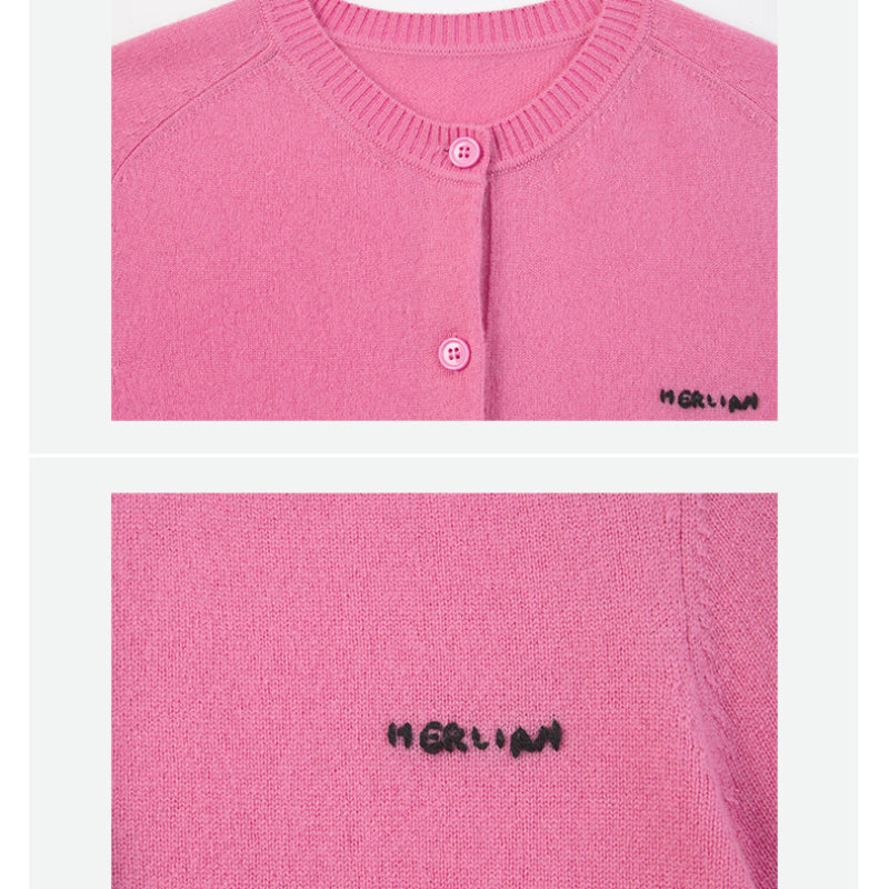 Herlian Designer Buttons Slim-Fit Knitted Cardigan Pink