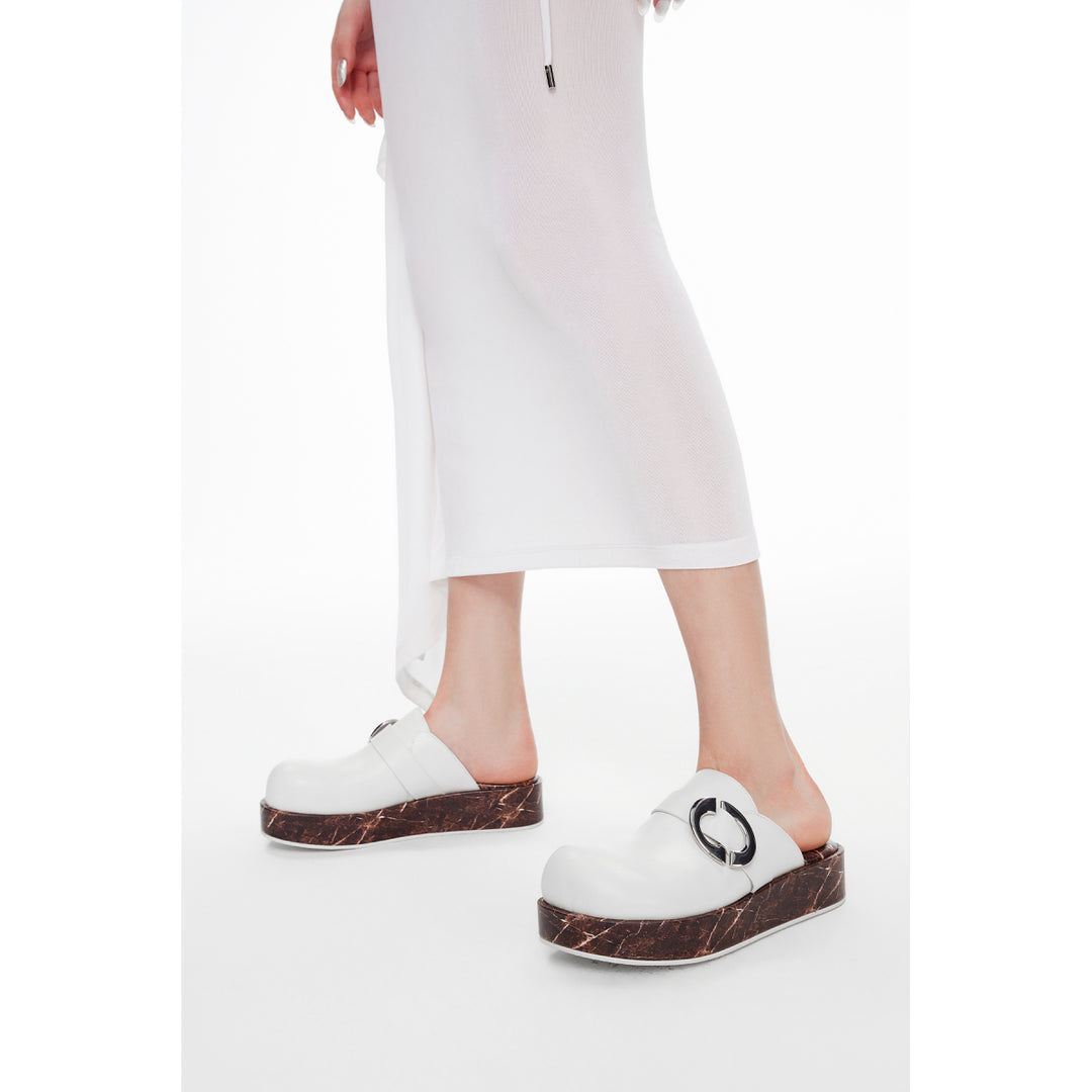 Lost In Echo Round Toe Thick Sole Mule Slipper White