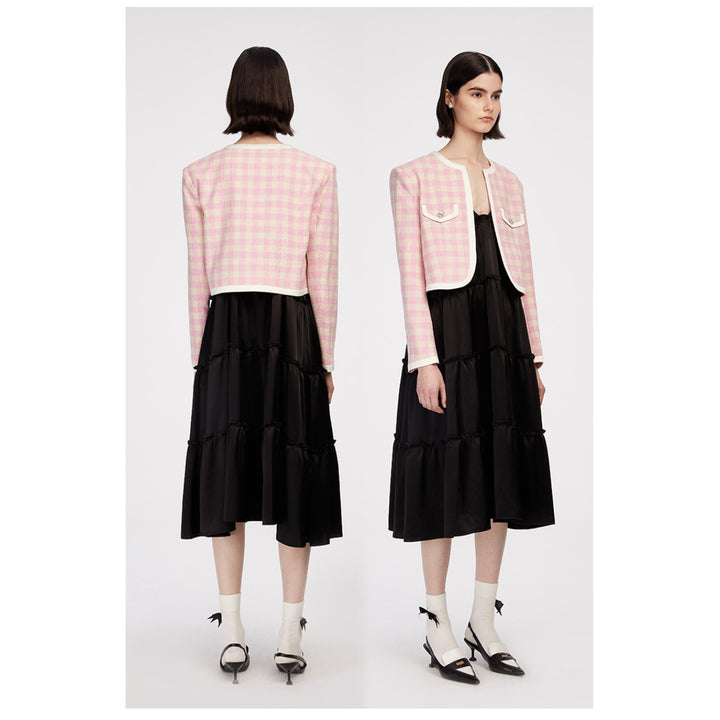 Herlian Checked Wool Patchwork Jacket Pink