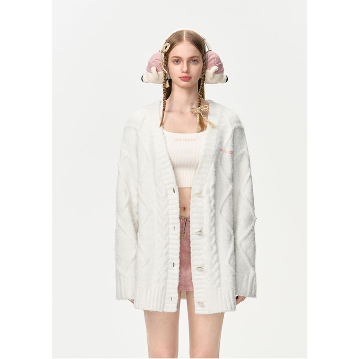 13De Marzo Doozoo Pearl Embroidery Cardigan White