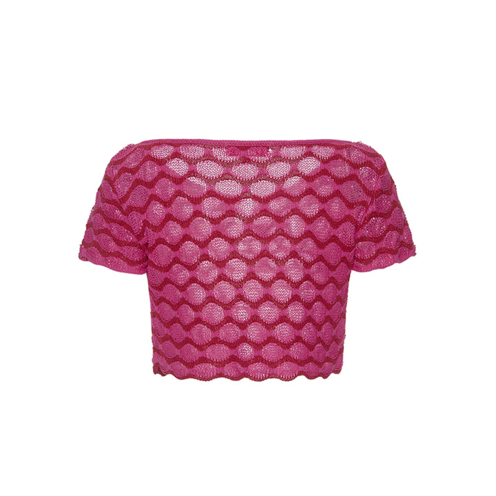 Palavas Mesh Hollow Knit Short Sleeve Top Pink