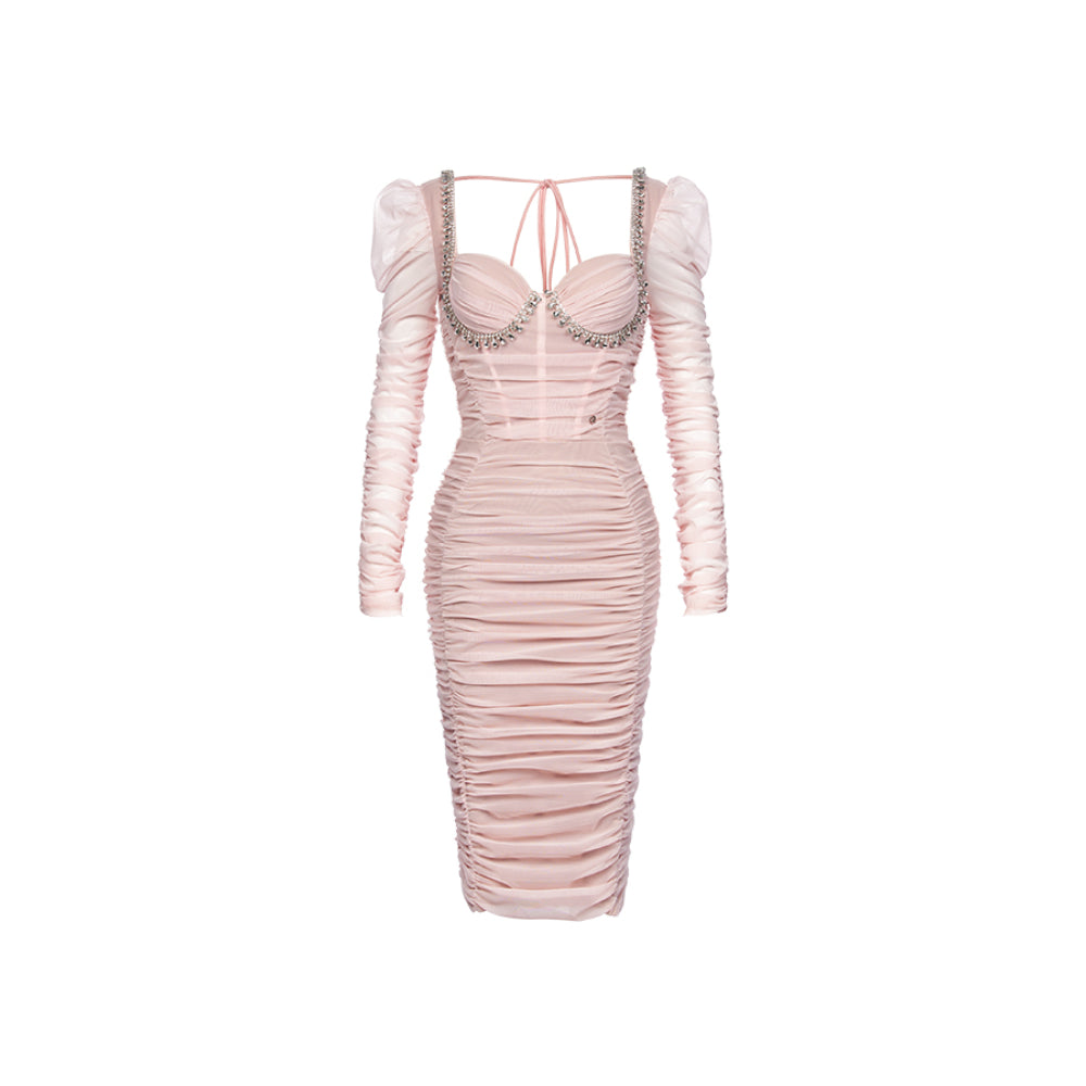 Sheer Luck Marisa Rhinestone Mesh Dress Pink - Mores Studio