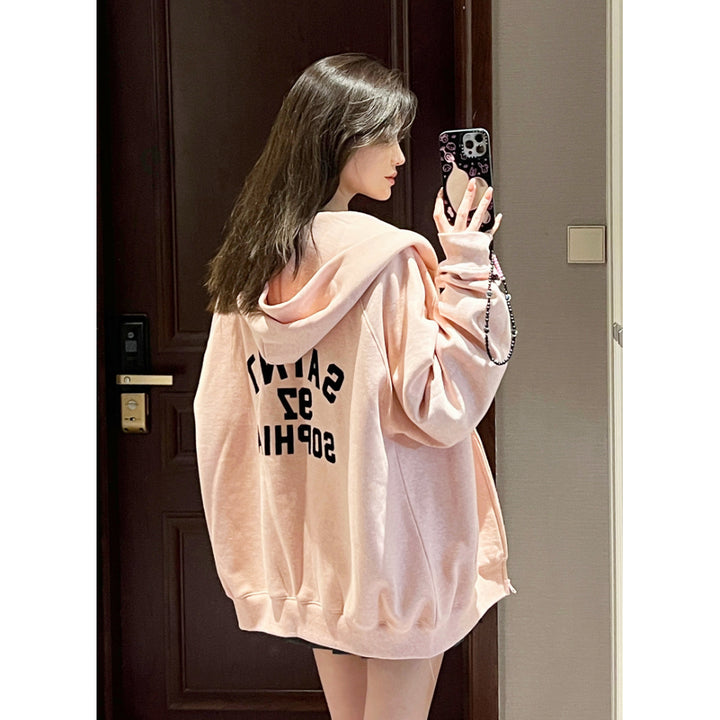 Concise-White Back 97 Logo Zip Up Hoodie Pink - Mores Studio