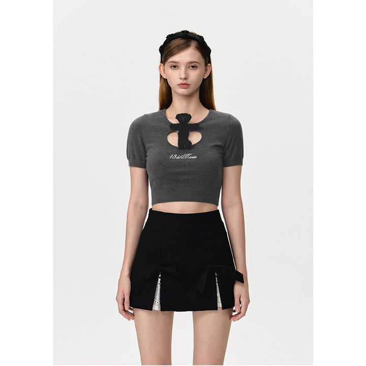 13De Marzo Doozoo Hollow Out Knit Top Dark Gray