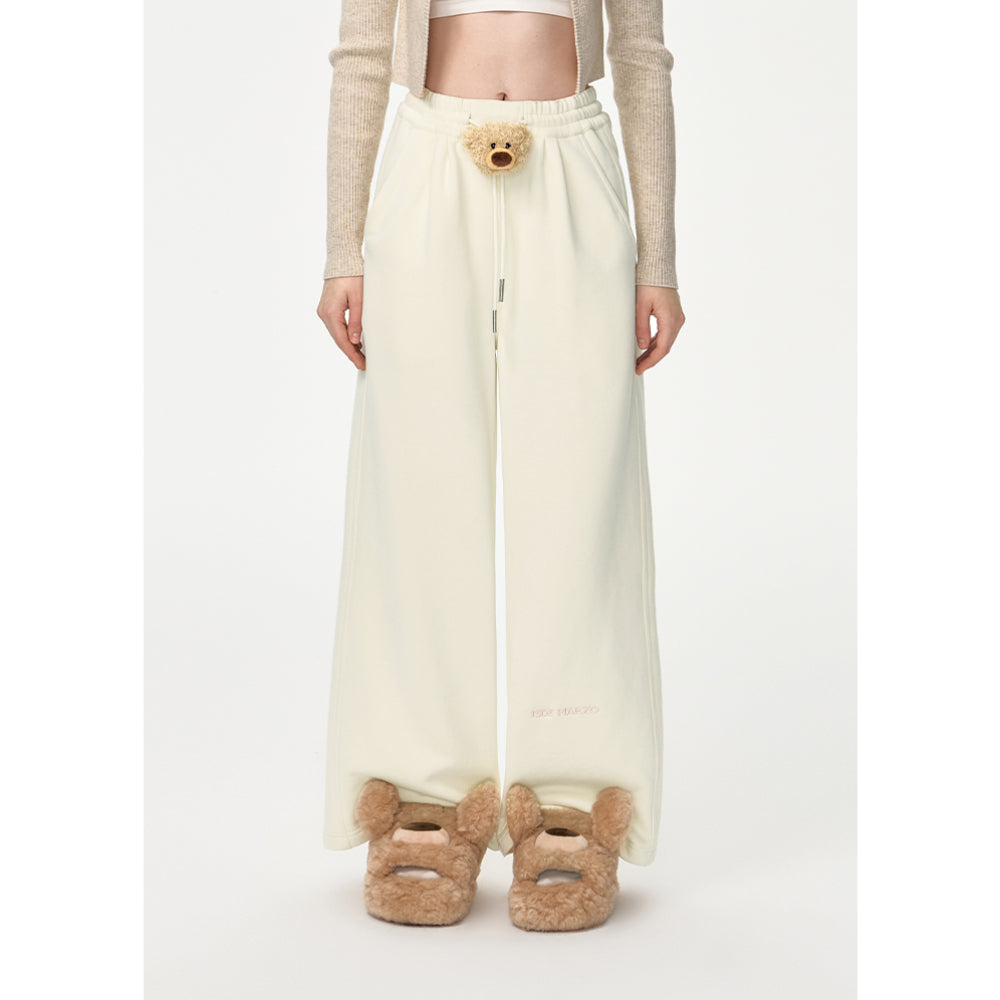 13De Marzo Bear Laced Wide-Leg Casual Pants Beige