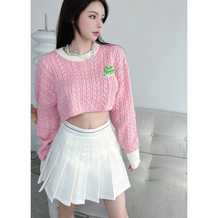 13De Marzo Plush Bear Knit Short Sweater Pink