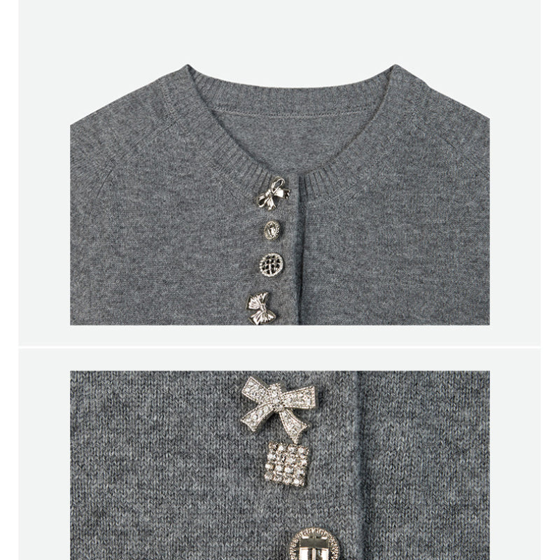 Herlian Designer Buttons Slim-Fit Knitted Cardigan Grey