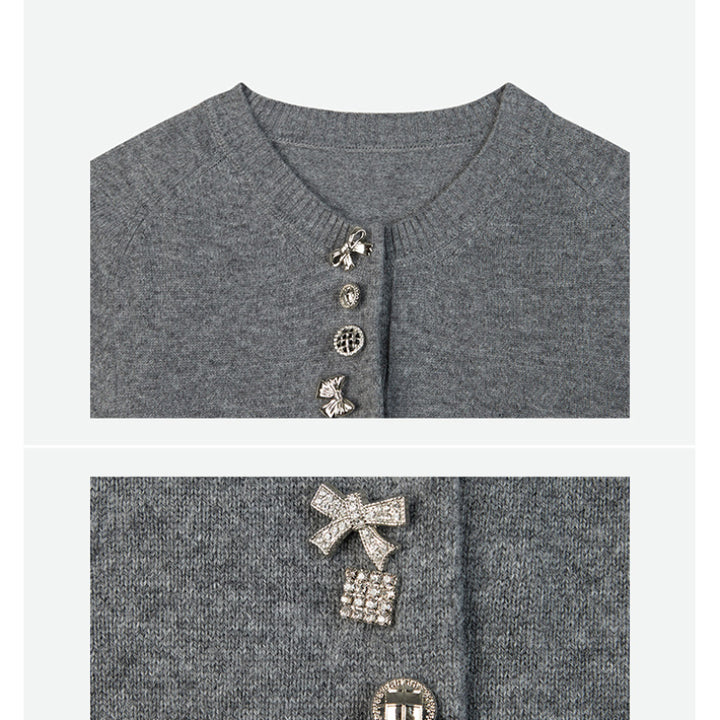 Herlian Designer Buttons Slim-Fit Knitted Cardigan Grey