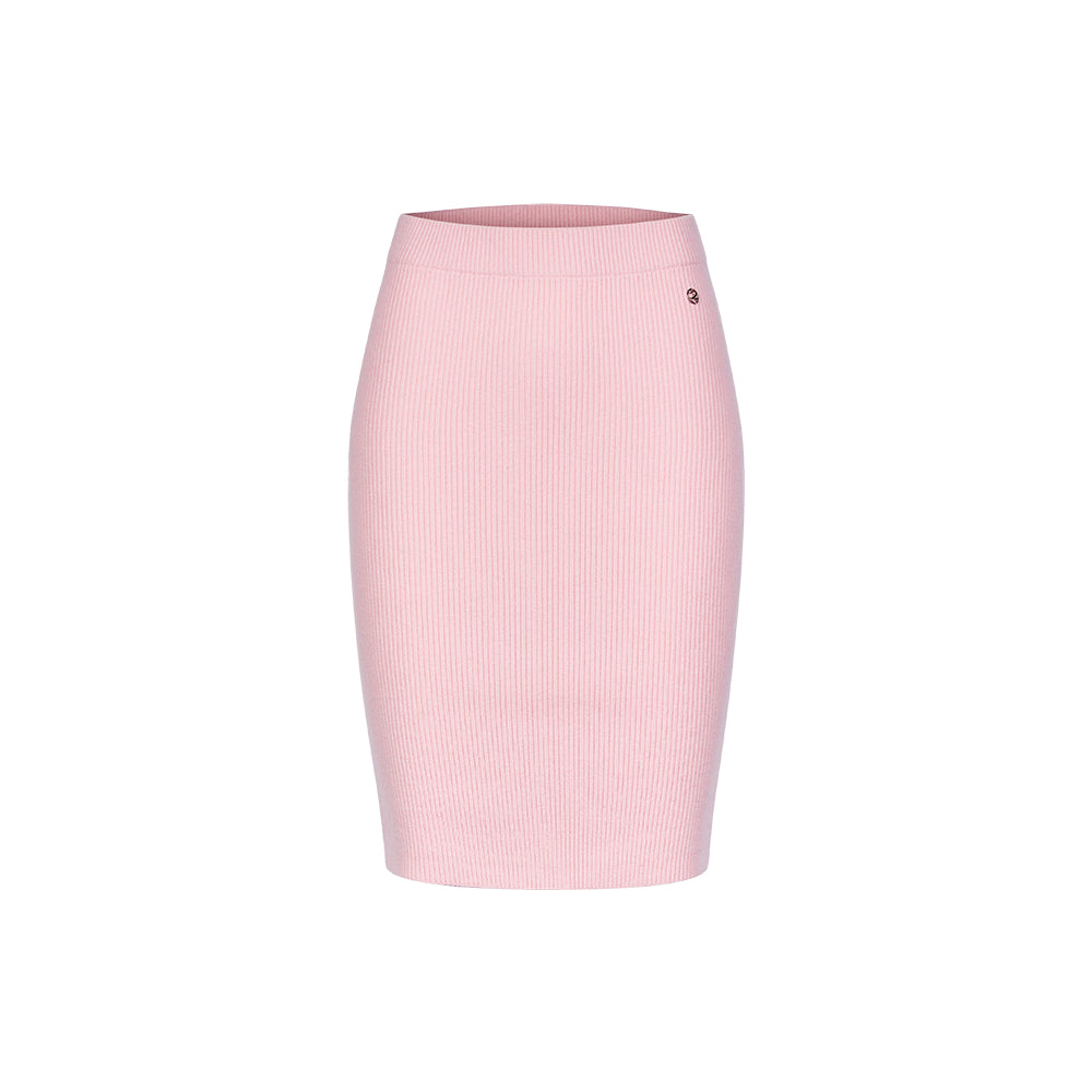Sheer Luck Alba Metal Logo Knit Skirt Pink - Mores Studio