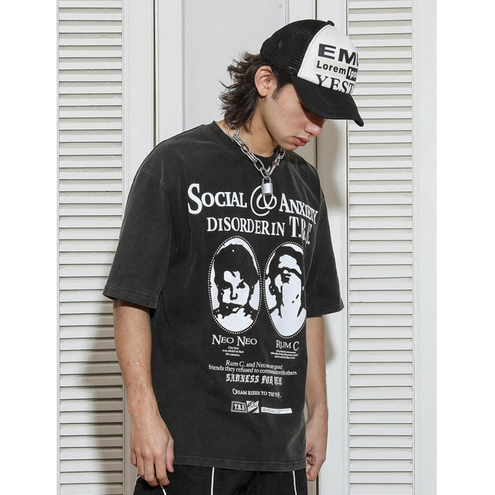 TREclub Social Anxiety Boys Printed Distressed T-Shirt Black