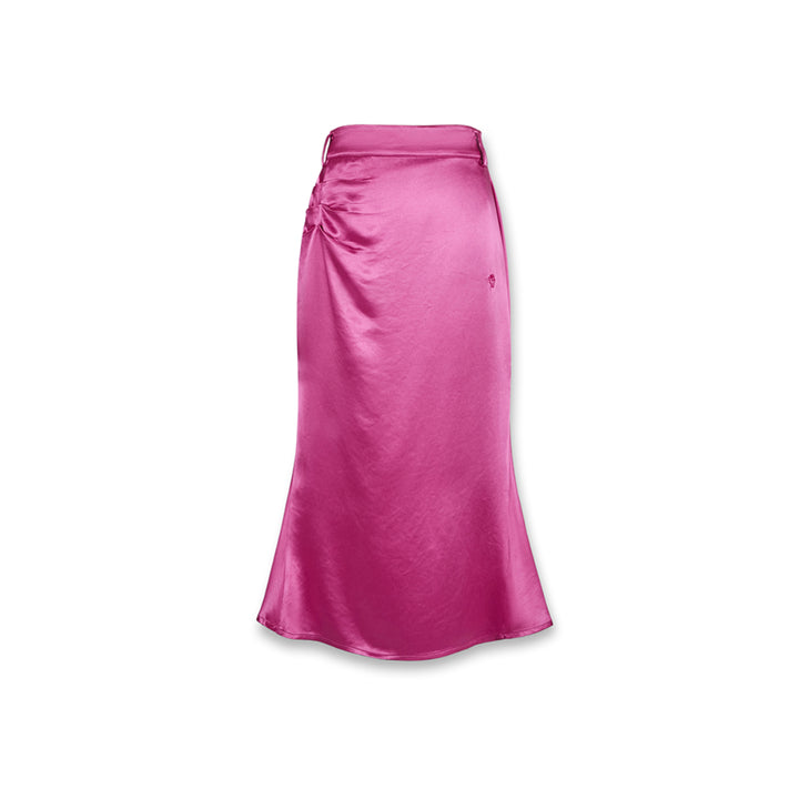 NotAwear Logo Embroidery Ripple Long Satin Skirt Rose Red - Mores Studio