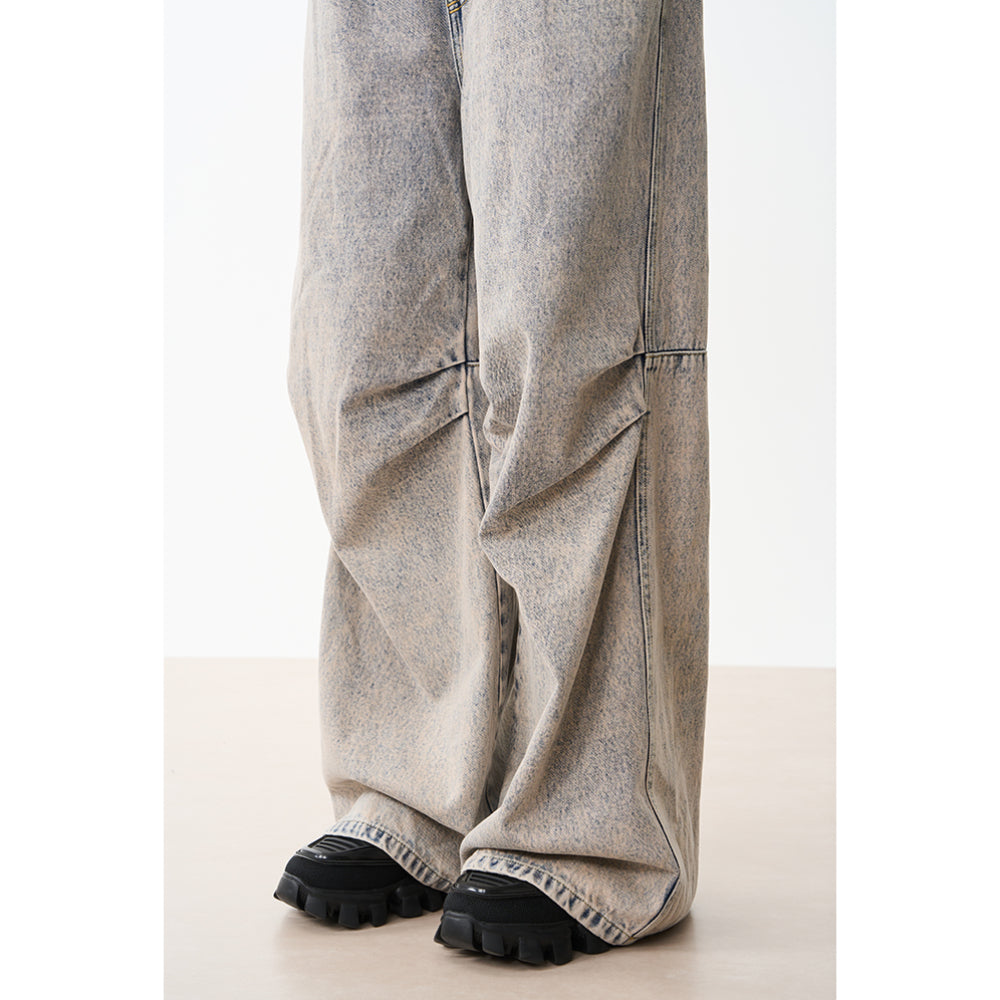 Moditec Knee Wrinkle Washed Denim Pants Grey - Mores Studio