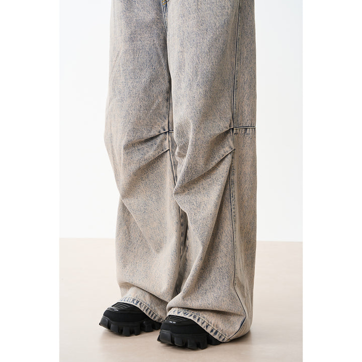 Moditec Knee Wrinkle Washed Denim Pants Grey - Mores Studio