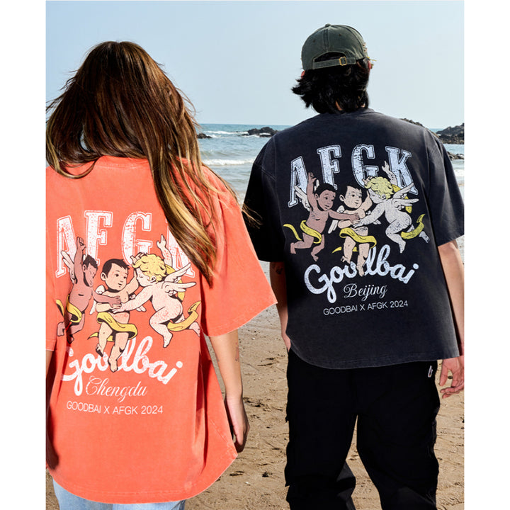 AFGK X GoodBai Printed Three Angels T-Shirt Orange