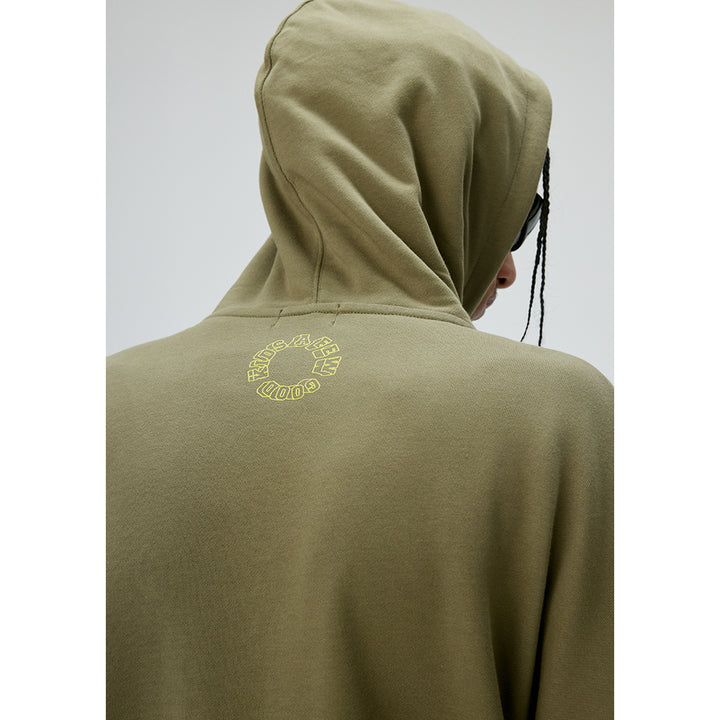 AFGK Basic Embroidery Logo Zip Up Hoodie Olive