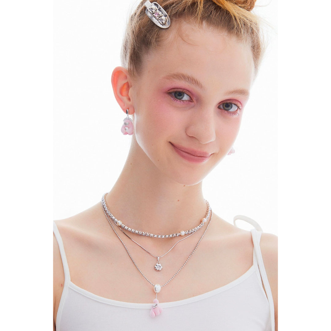 Lost In Echo Yetti Balloons Three-Layer Necklace Pink