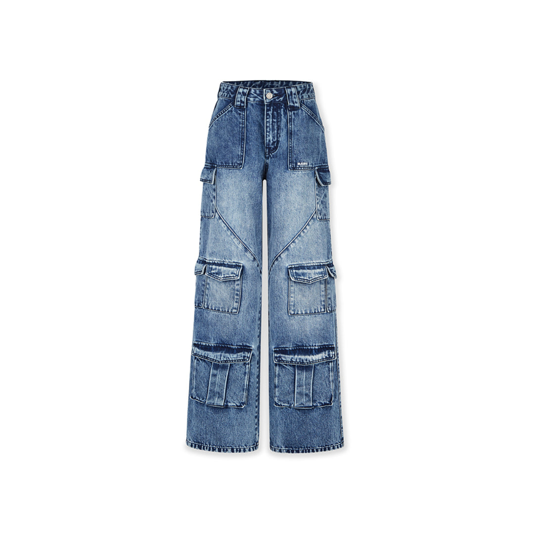 NotAwear Multi Pockets Cargo Jeans Washed Blue - Mores Studio