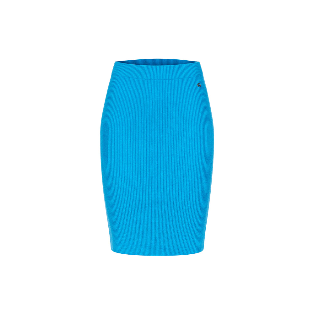 Sheer Luck Alba Metal Logo Knit Skirt Blue - Mores Studio