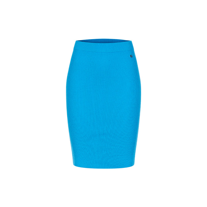 Sheer Luck Alba Metal Logo Knit Skirt Blue - Mores Studio