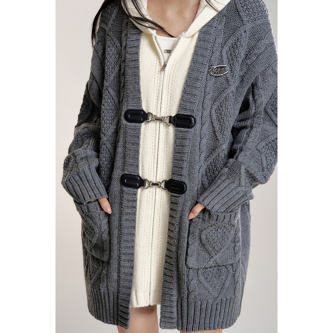 MacyMccoy Fake-2-Piece Hooded Silhouette Knit Cardigan Gray