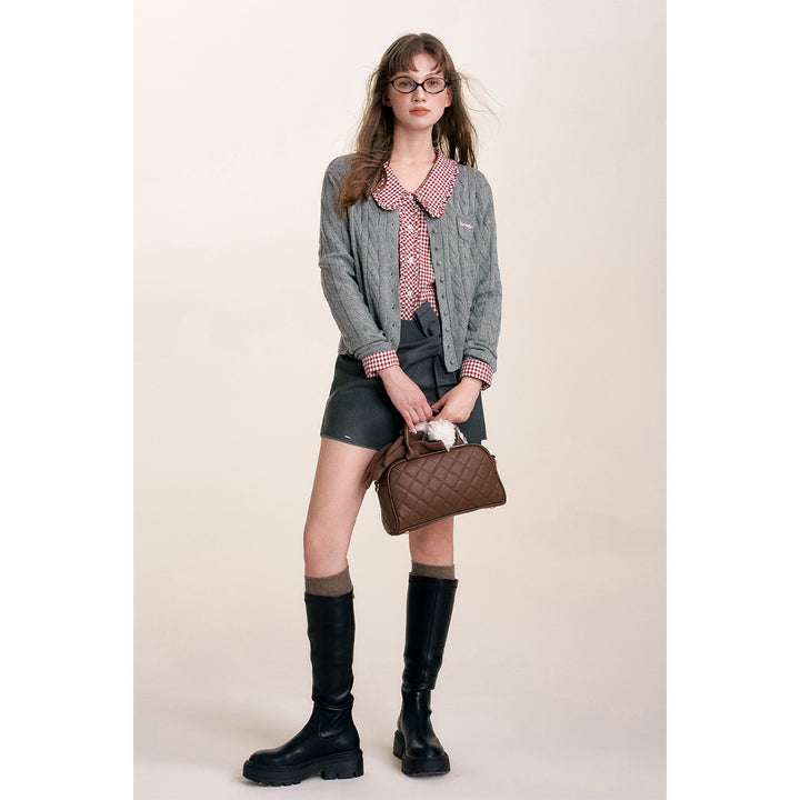 Kroche Twist Texture Woolen Cardigan Gray