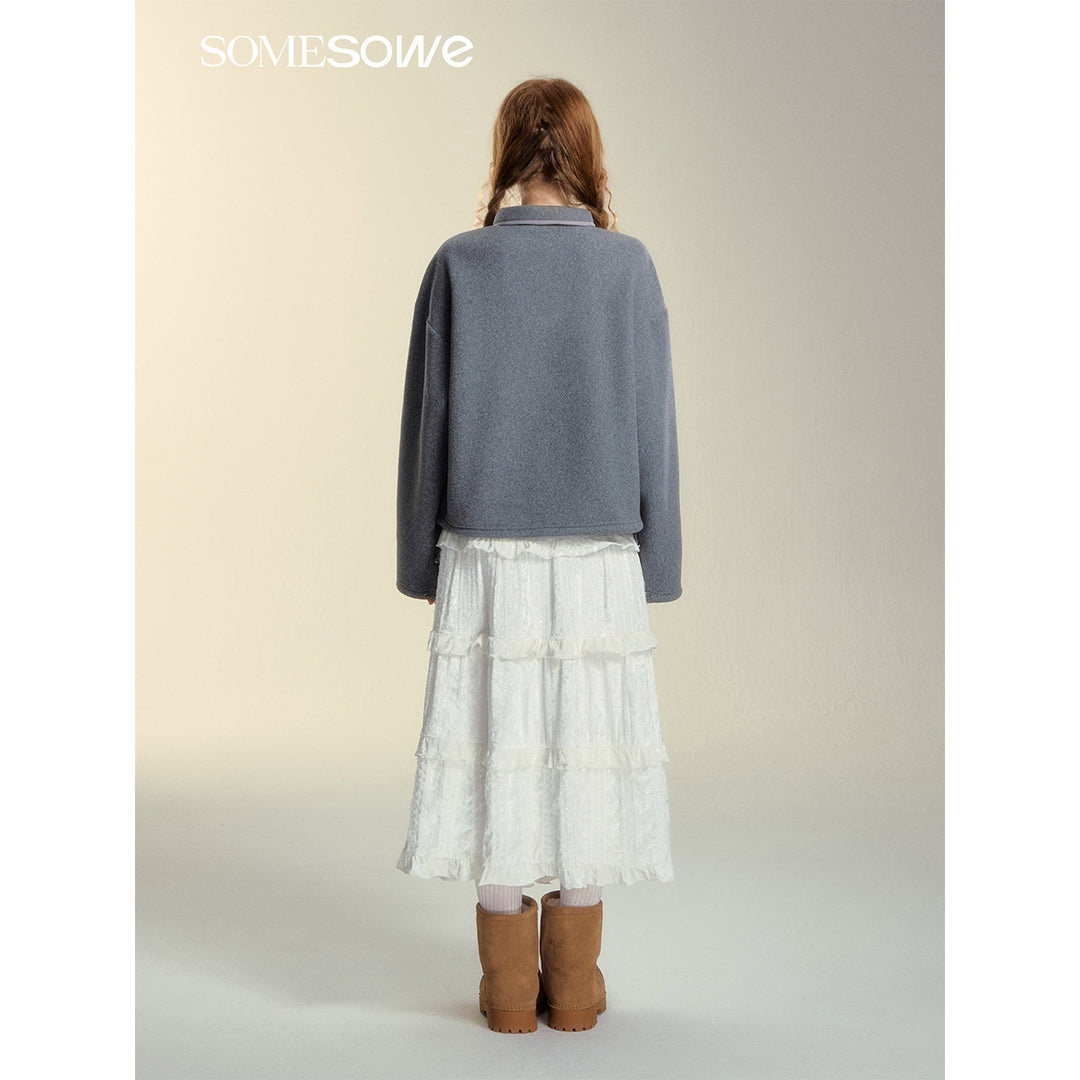 SomeSowe Lace Patchwork Fleece Sweatshirt Gray