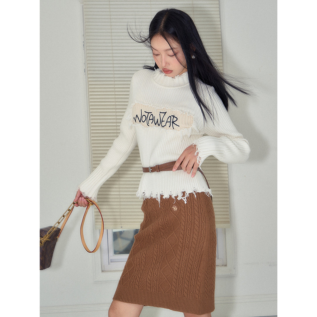 NotAwear Destroy Embroidery Logo Slim Knit Top White - Mores Studio