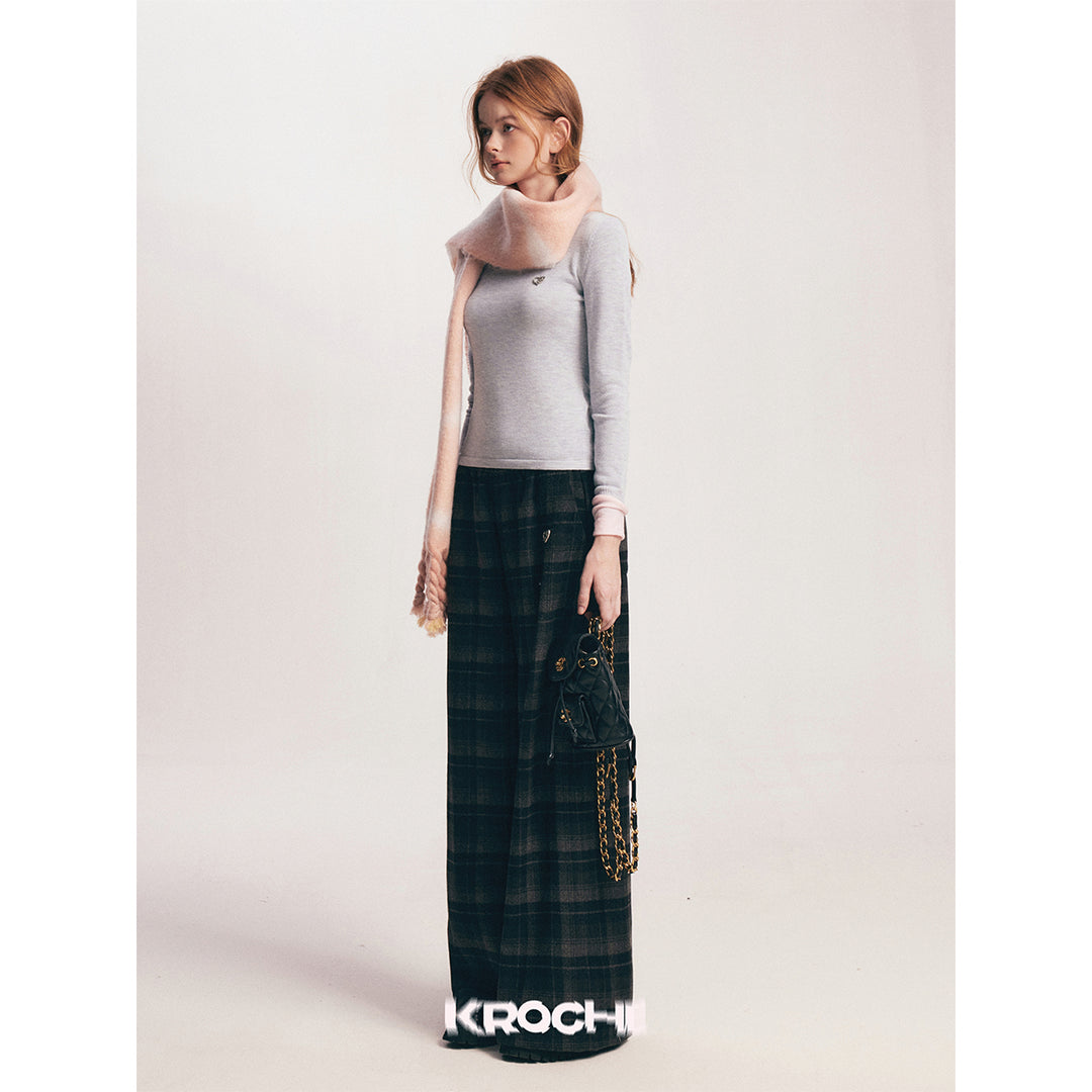 Kroche Color Blocked Cuff Woollen Knit Turtleneck Top Grey - Mores Studio