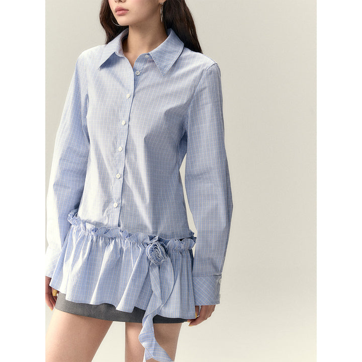 Via Pitti Rose Brooch Detachable Two-Way Shirt Dress Blue