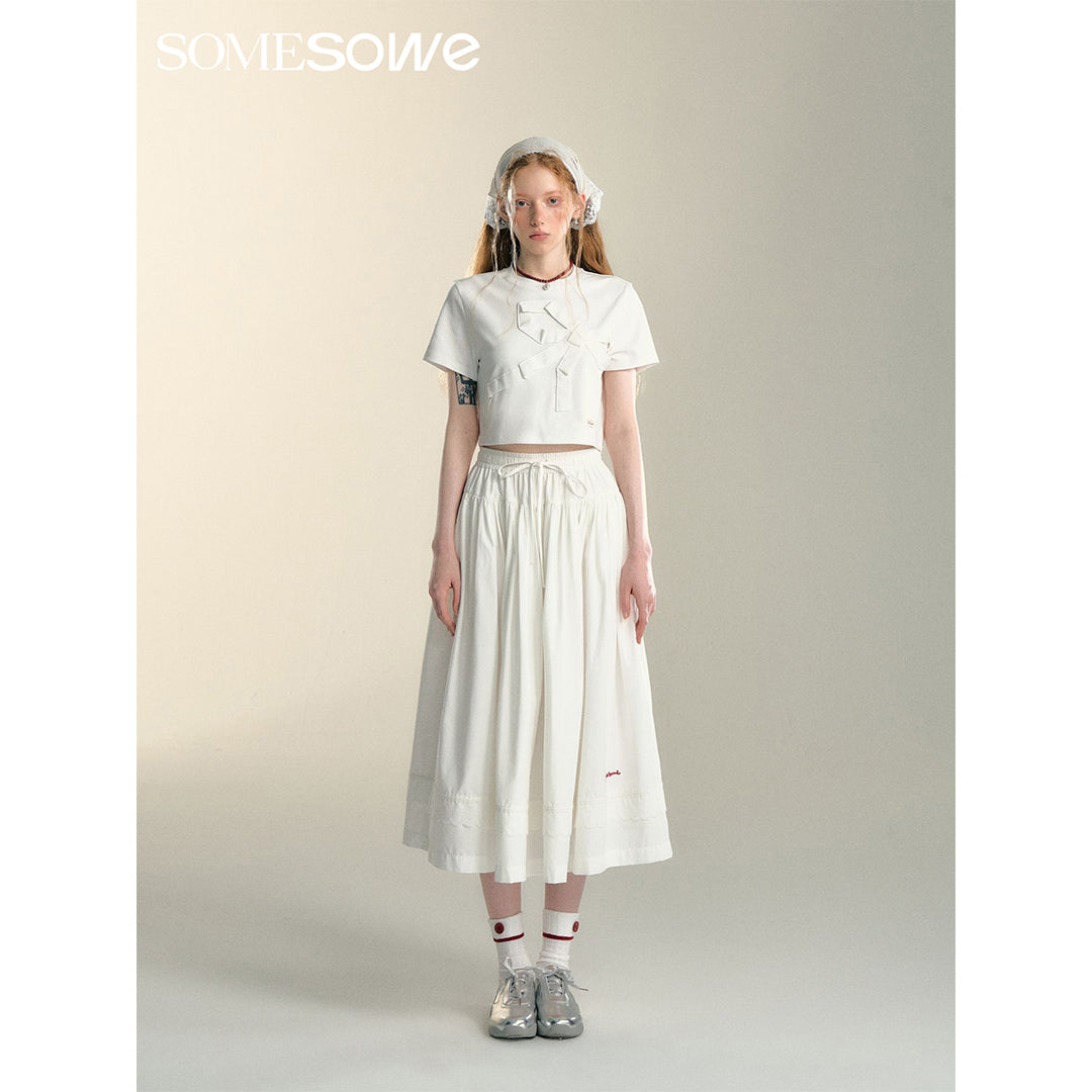 SomeSowe Lace Patchwork Casual Umbrella Skirt White