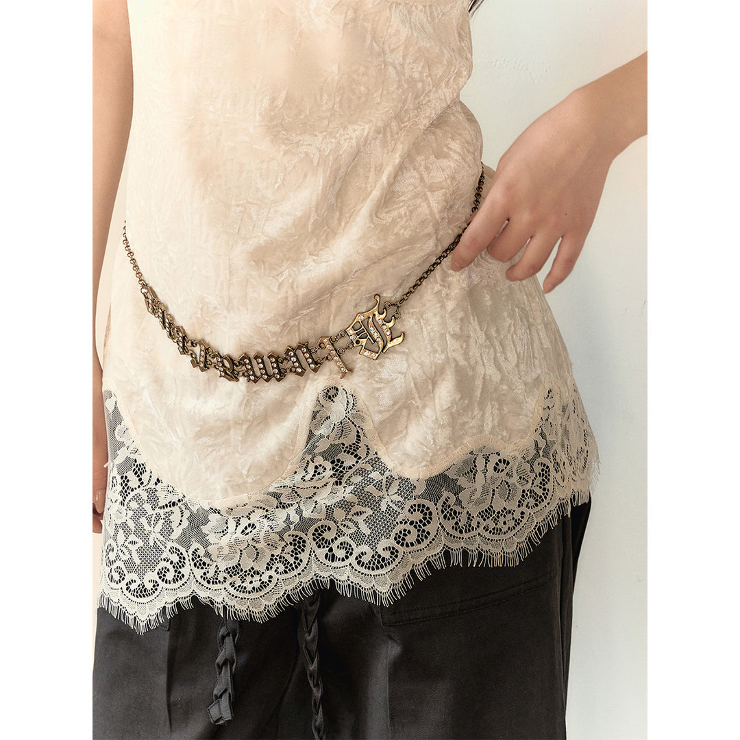 Via Pitti Fake-2-Piece Lace Irregular Slip Vest