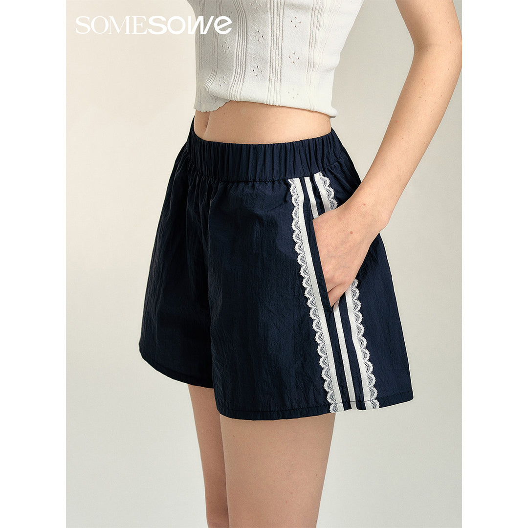 SomeSowe Contrast Color Lace Edge Sports Shorts