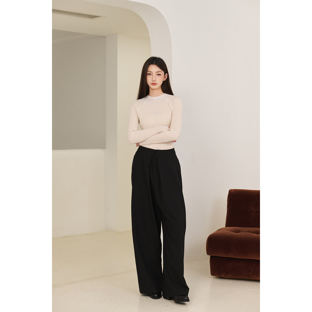 Three Quarters Wrinkled Wide-Leg Suit Pants Black